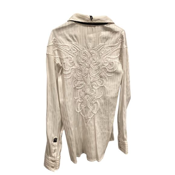 Roar Mens Embroidered Western Shirt Size Large Western Rodeo White Black Striped - Picture 5 of 13